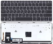 Клавиатура для ноутбука HP EliteBook 720 G1, 720 G2, 725 G2, 820 G1 черная, рамка серая, с подсветко